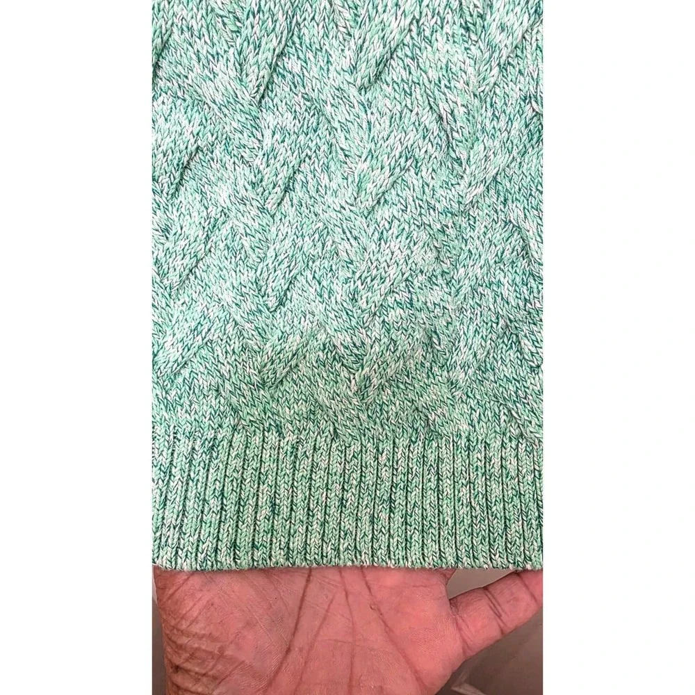Lands End Women's XL /P Fisherman Chunky Cable Knit Sweater‎ Green Heather